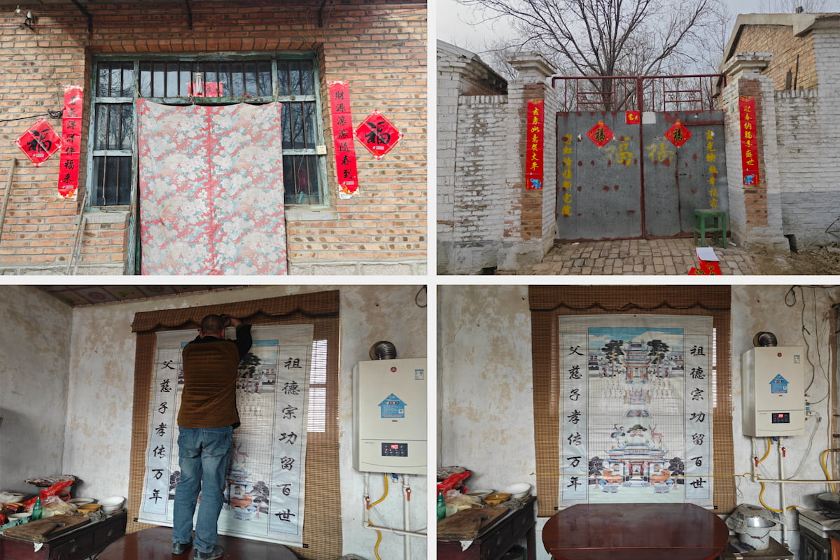 Pasting spring couplets and hanging the family ancestral scroll on New Year's Eve