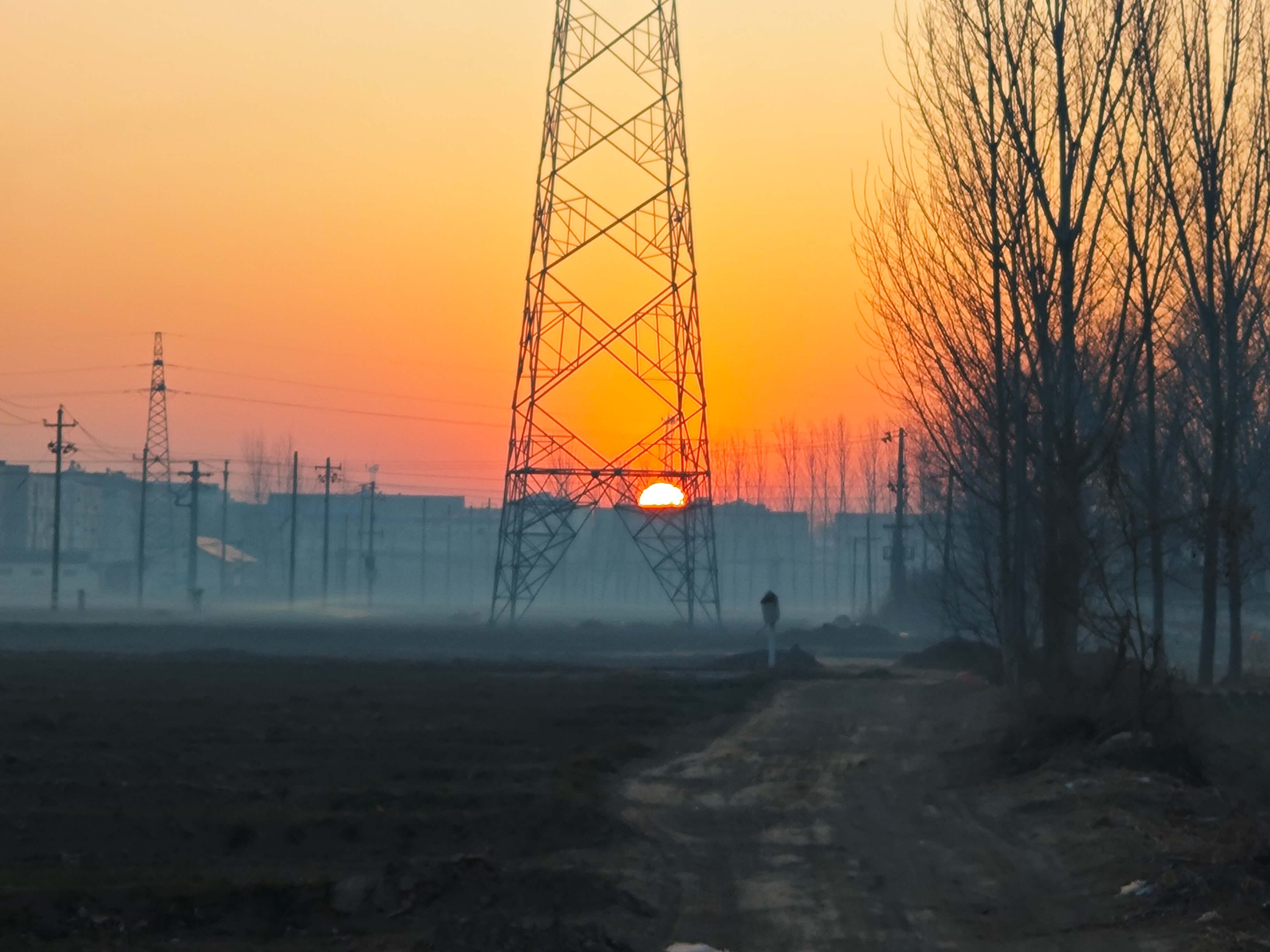 Sunrise in the east over the fields